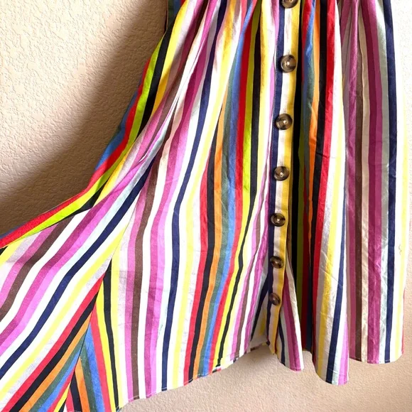 LPA NWOT Shirred Button Up Linen Dress Rainbow Strip Midi Boho Sleeveless Sz S - Picture 6 of 14